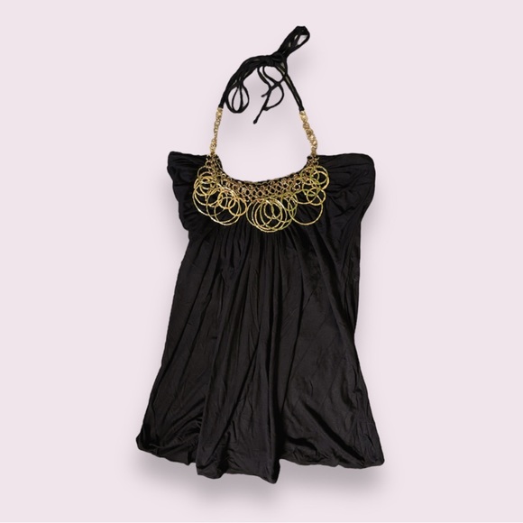 Sky Tops - Sky Black and Gold Halter Top
